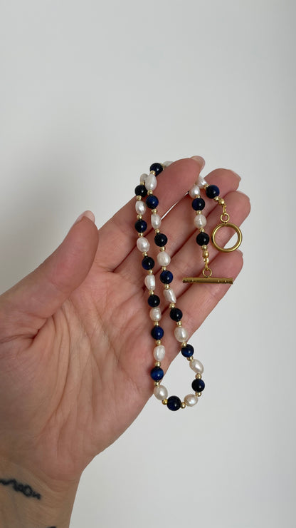 Collier Agata blu e bianco
